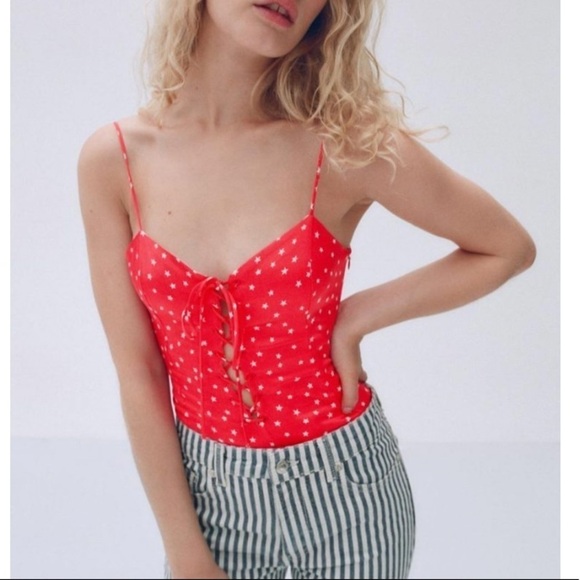 Zara satin effect red bodysuit with stars, bloggers fav, size S, NWT - Picture 3 of 9